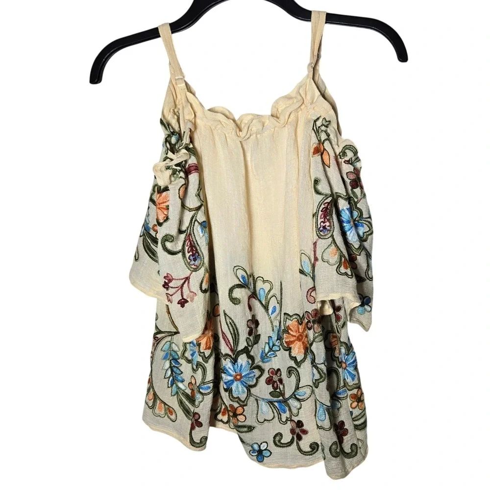 Cato Women Cream Floral Embroidered Top Small Boho Cottage Romantic Ivory Summer - Picture 1 of 10